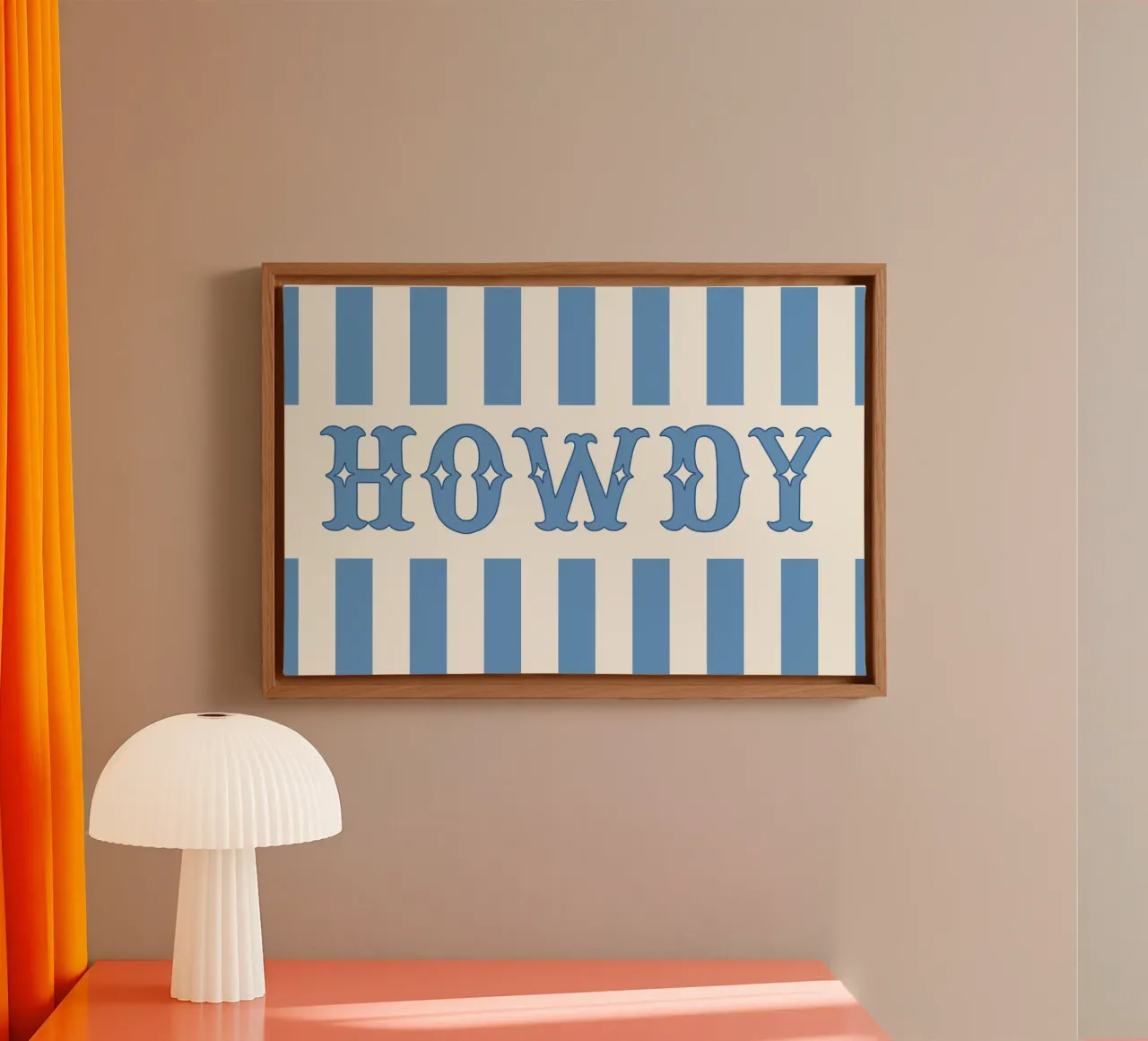 Howdy - Western Typography Print in Blue canvas met Baklijst van Vivdesign