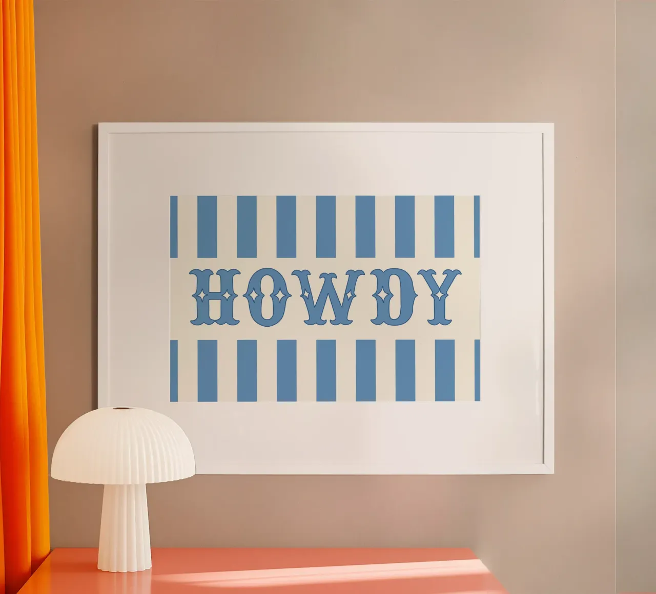 Howdy - Western Typography Print in Blue poster con telaio in plastica da Vivdesign