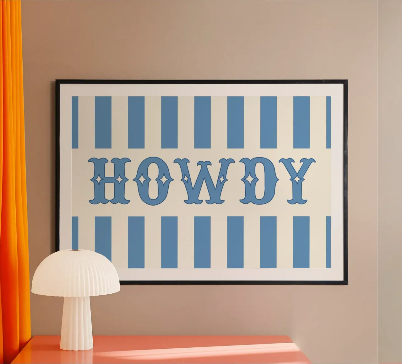 Howdy - Western Typography Print in Blue poster con telaio in plastica da Vivdesign
