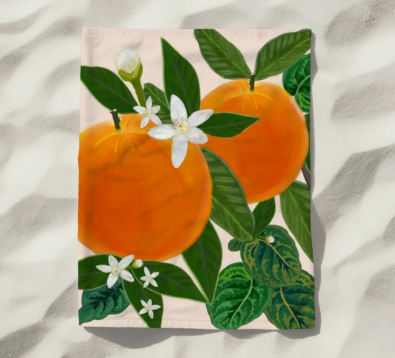 Orange And Flowers beach towel by gulsengunel