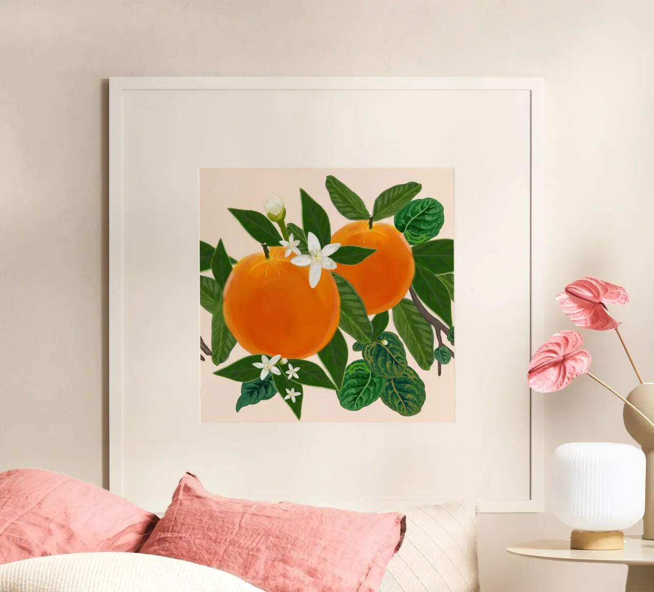 Arancio e fiori poster con telaio in alluminio da gulsengunel