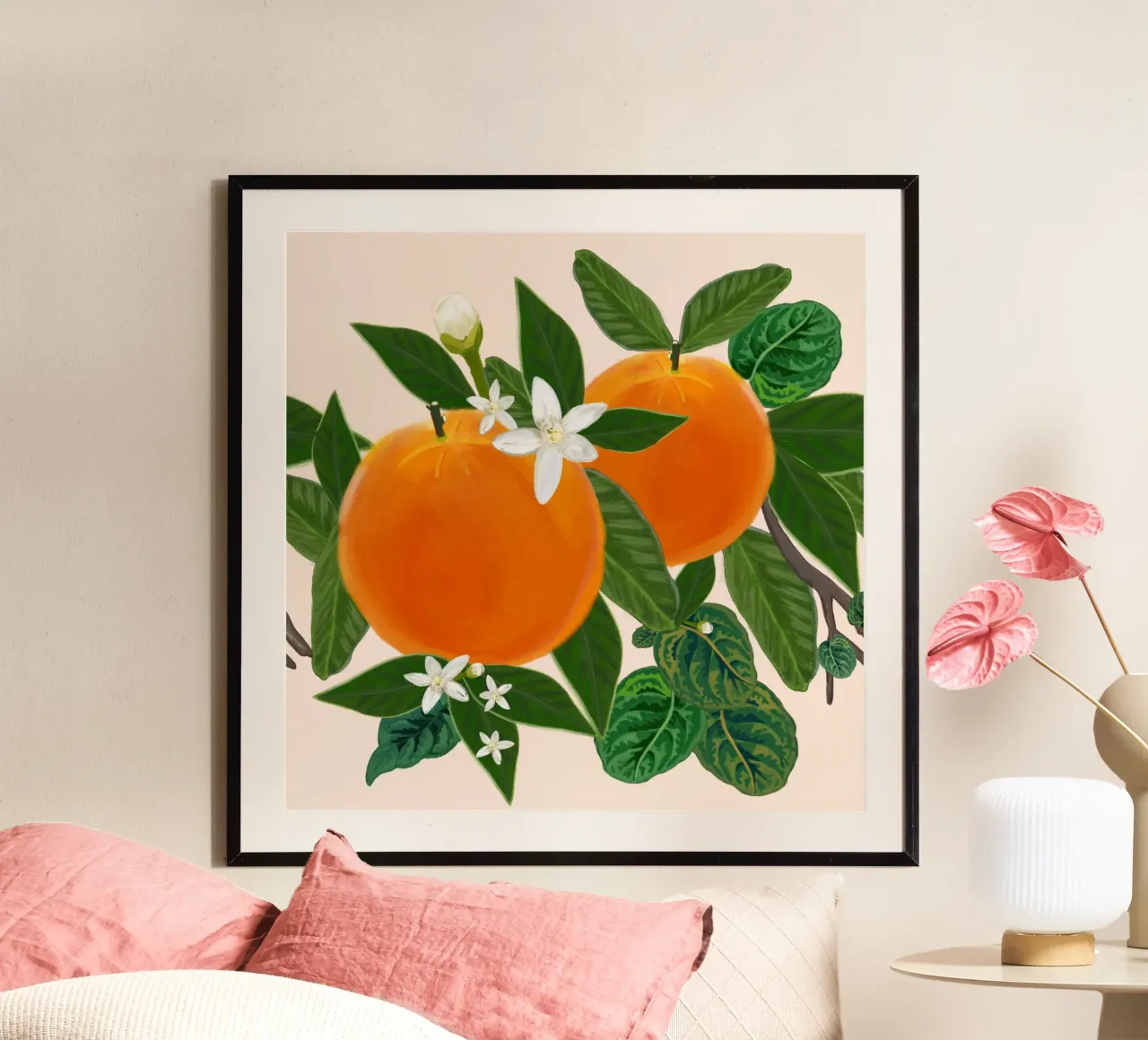 Arancio e fiori poster con telaio in alluminio da gulsengunel