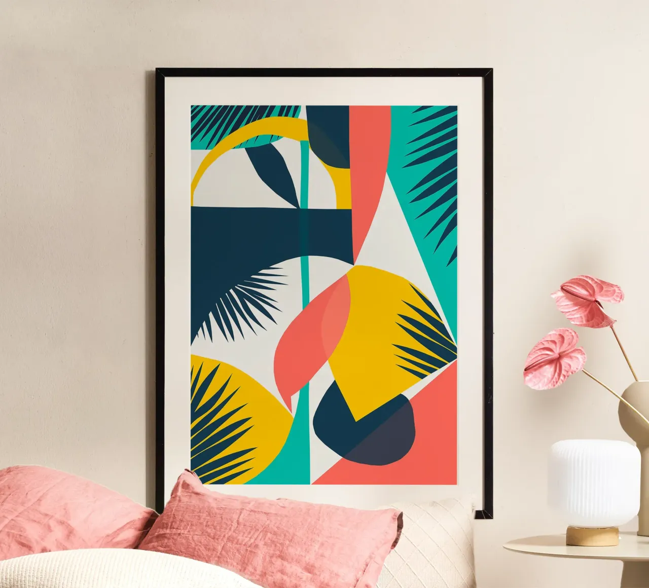 forme geometriche foglie foglie di palma poster con telaio in plastica da Patrick M Gerber