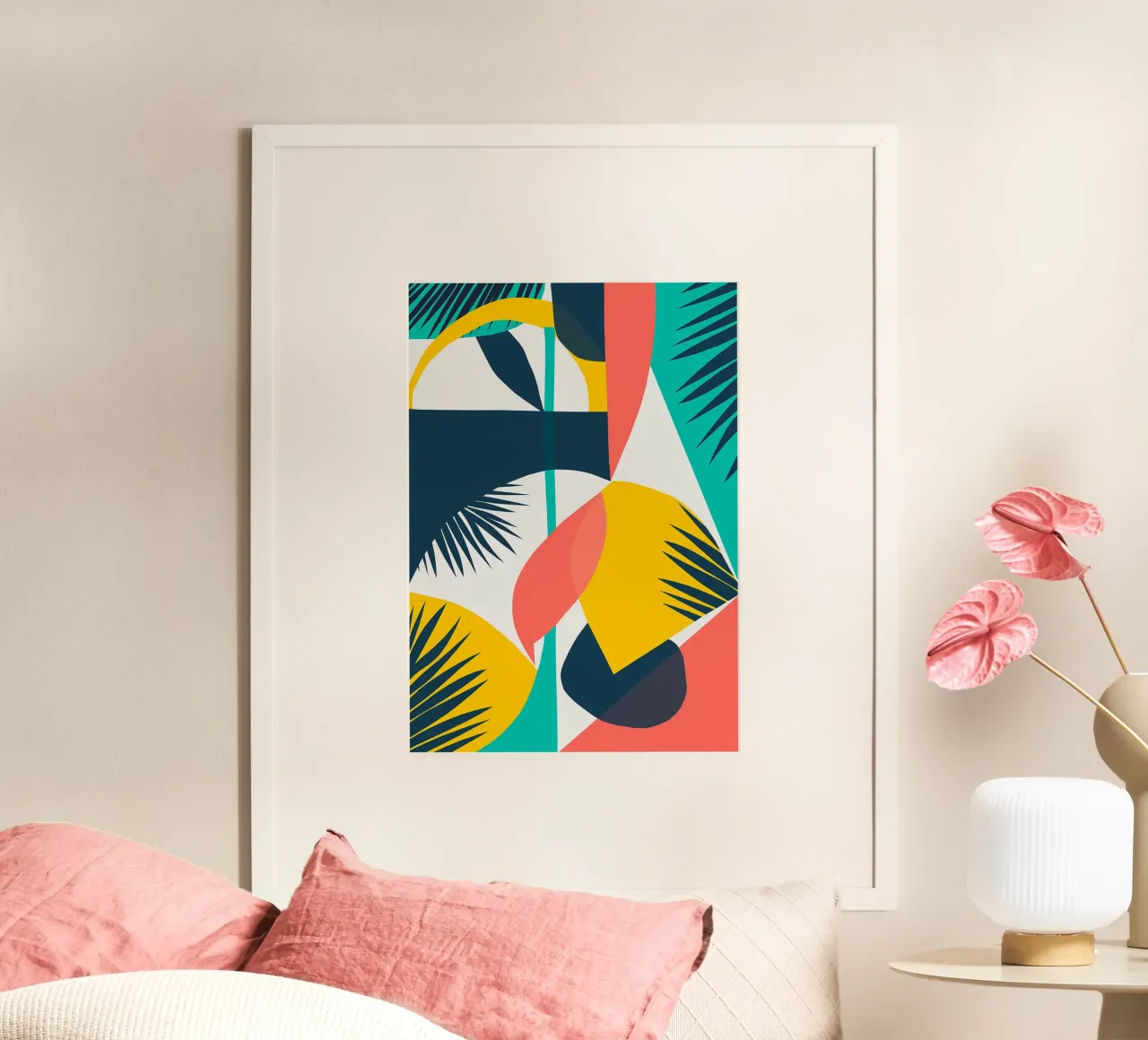 forme geometriche foglie foglie di palma poster con telaio in plastica da Patrick M Gerber