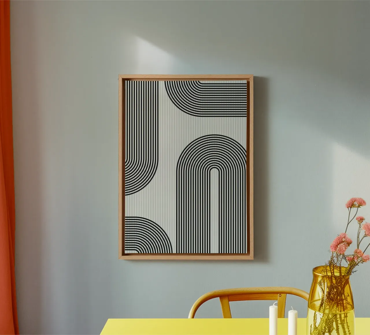 geometric pattern black white circles canvas with Floater frame by Patrick M Gerber