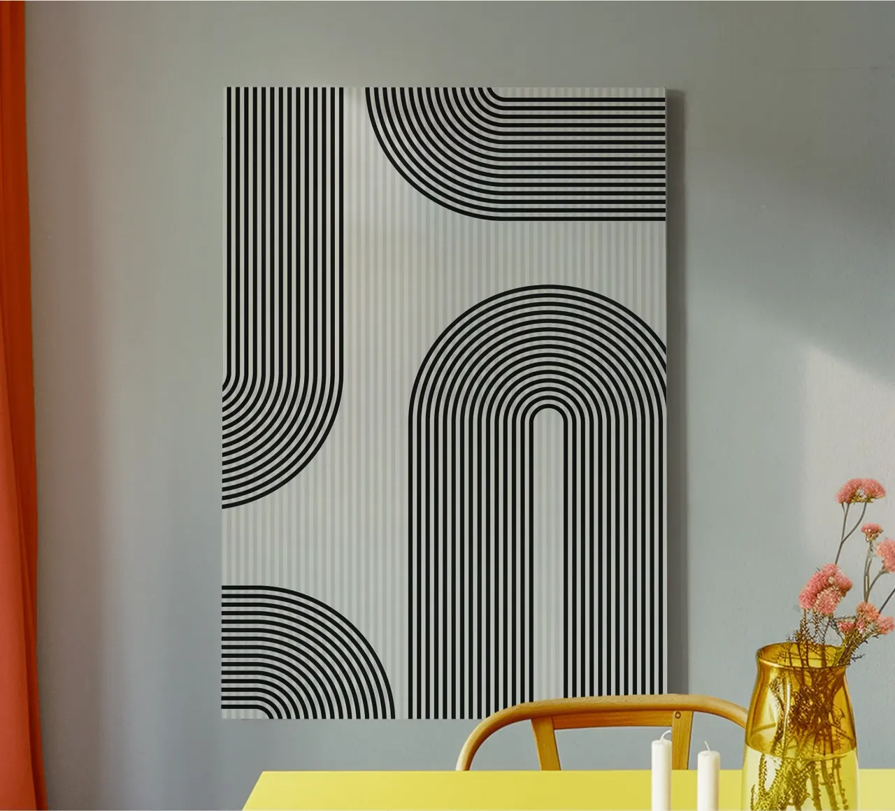 geometric pattern black white circles canvas with Floater frame by Patrick M Gerber