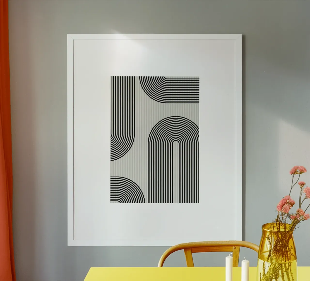 motivo geometrico cerchi bianchi e neri poster con telaio in alluminio da Patrick M Gerber