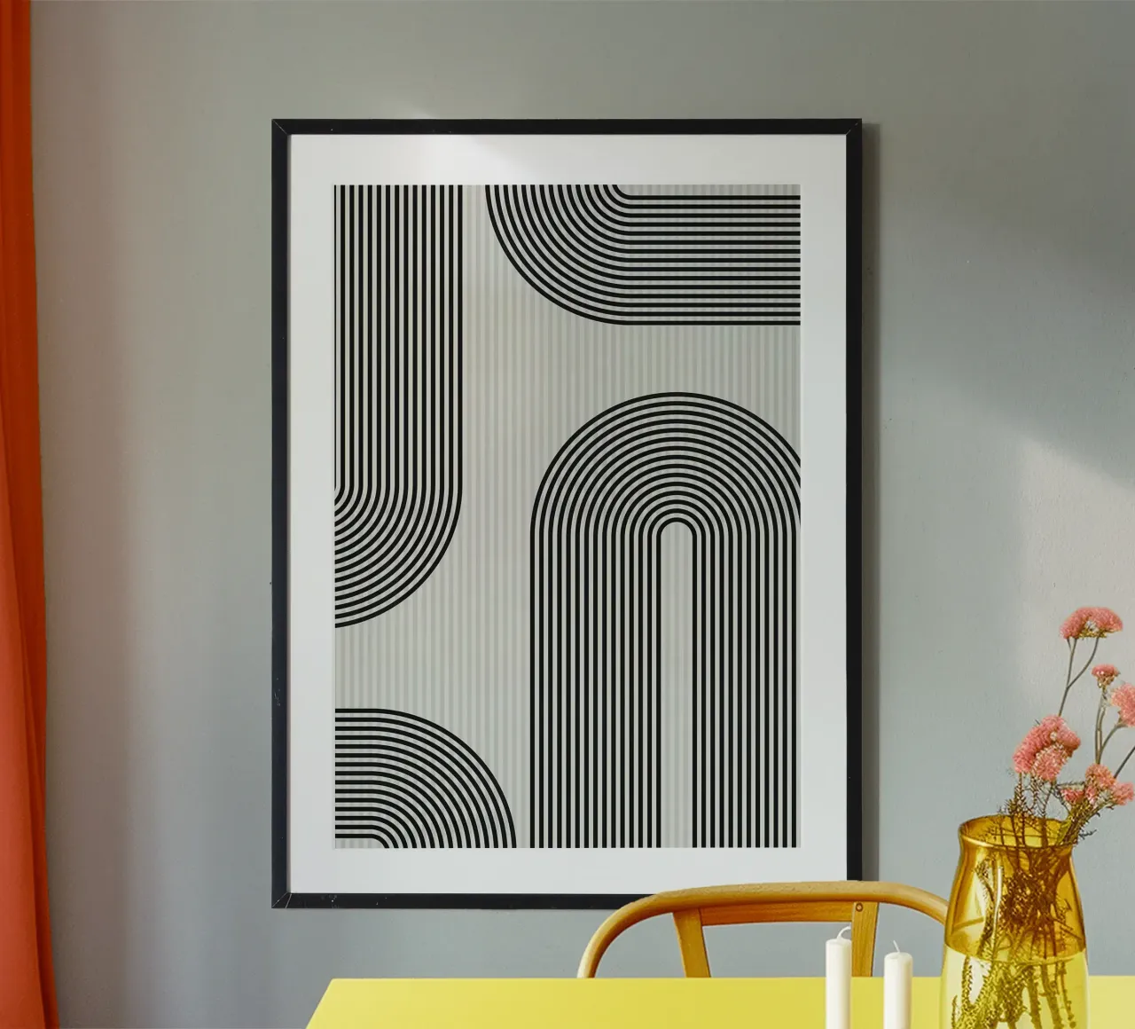 motivo geometrico cerchi bianchi e neri poster con telaio in alluminio da Patrick M Gerber