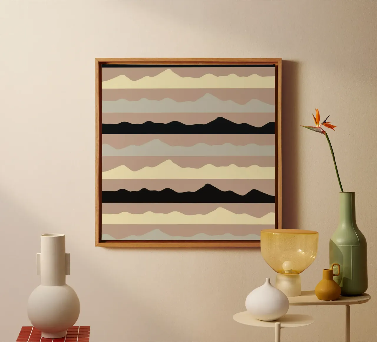 Mountains horizon pattern 02 canvas with Floater frame by Little Dean