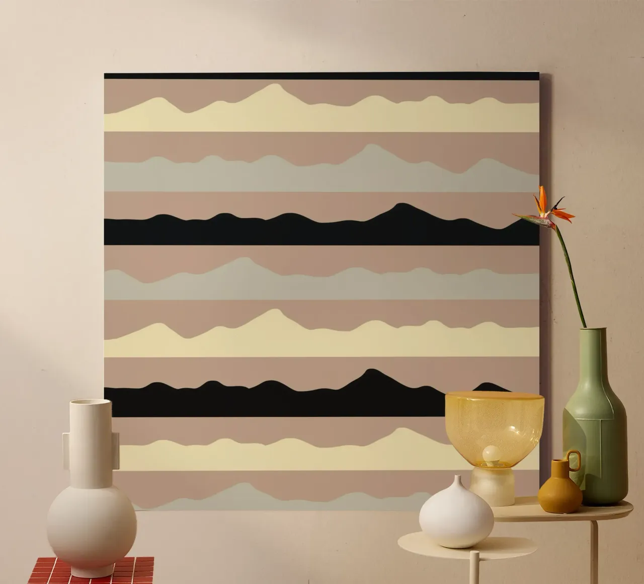 Mountains horizon pattern 02 canvas with Floater frame by Little Dean
