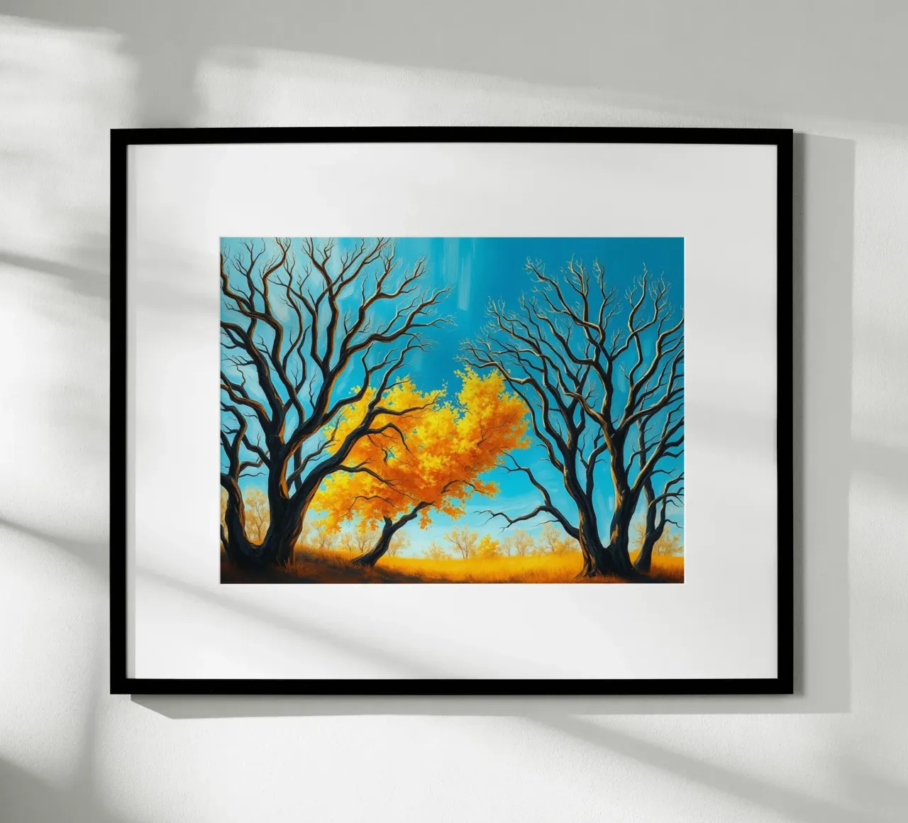 Un vibrante paesaggio impressionista di rami spogli e di un albero di Natale. poster da Artistic-shop