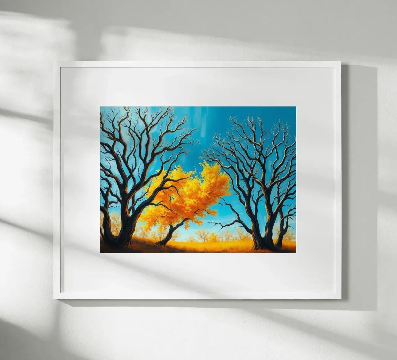 Un vibrante paesaggio impressionista di rami spogli e di un albero di Natale. poster da Artistic-shop