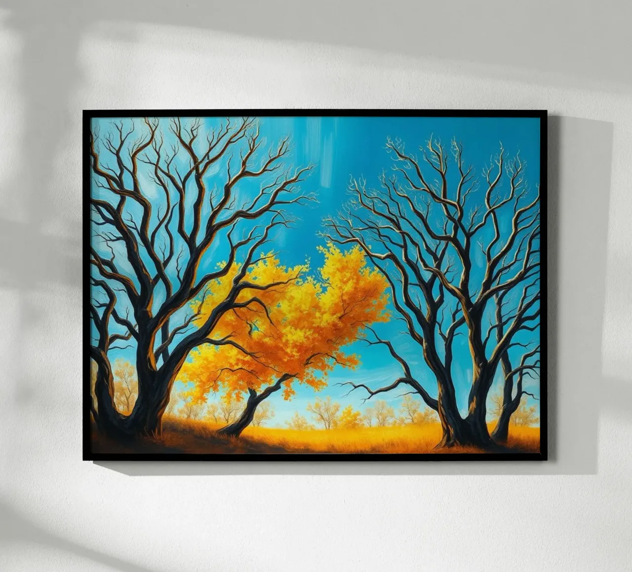 Un vibrante paesaggio impressionista di rami spogli e di un albero di Natale. poster da Artistic-shop