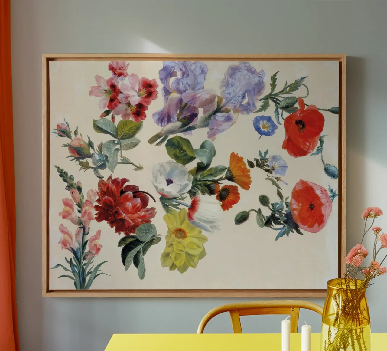 Studi di fiori estivi (1848 circa) di Jacques-Laurent Agas tela con Cornice a cassetta da Venus Art