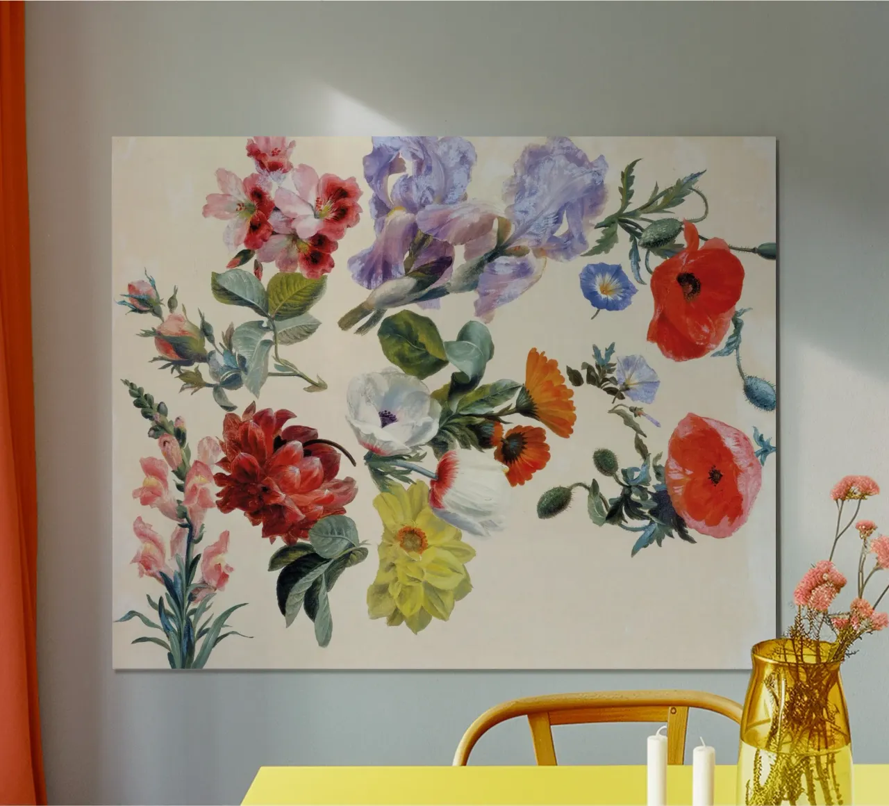 Studi di fiori estivi (1848 circa) di Jacques-Laurent Agas poster con telaio in alluminio da Venus Art