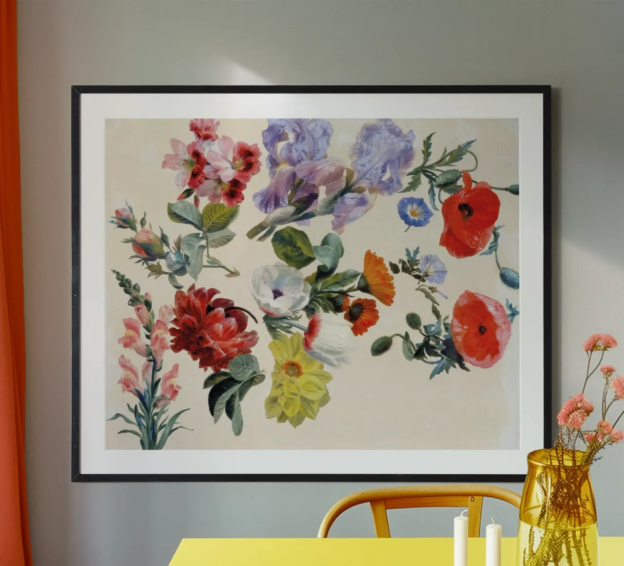 Studi di fiori estivi (1848 circa) di Jacques-Laurent Agas poster con telaio in alluminio da Venus Art