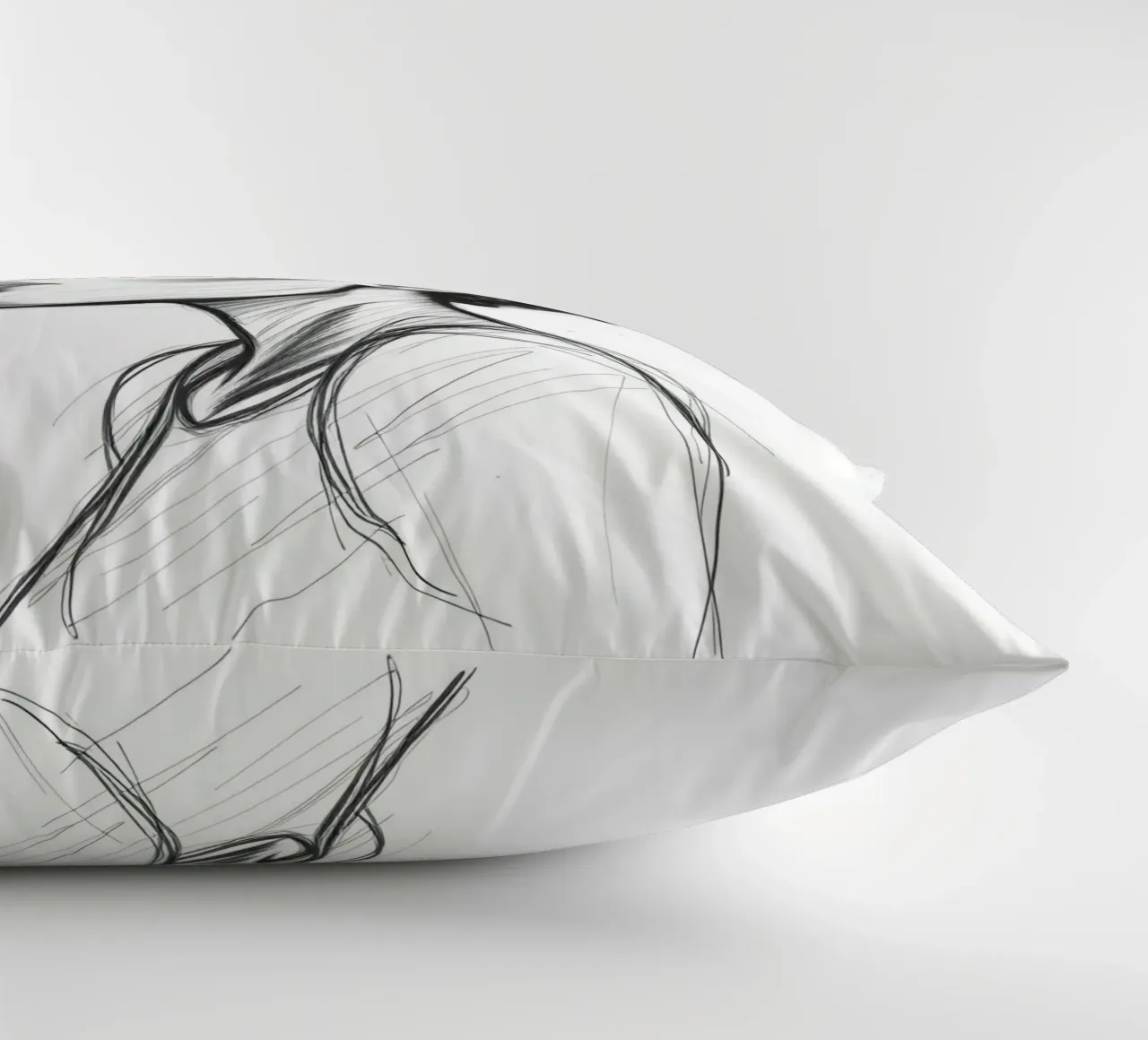 Donna di profilo con corona di fiori Schizzo in bianco e nero cuscino da DesignDoodle