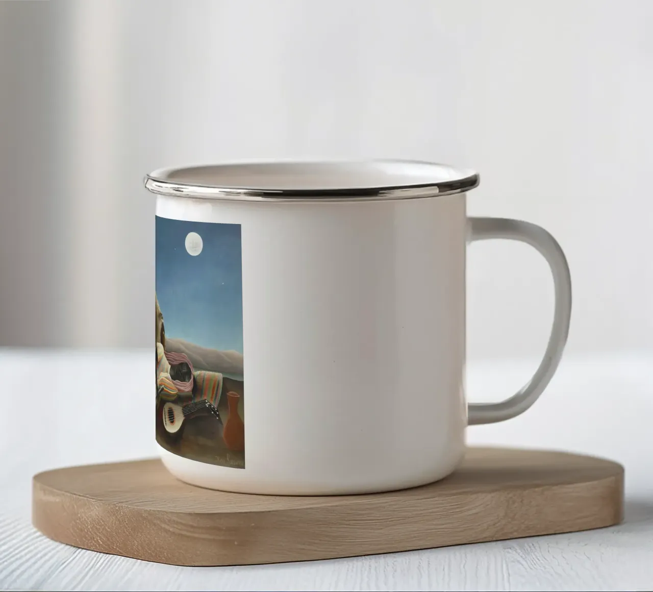 La zingara addormentata di Henri Rousseau (1897) tazza in smalto da Venus Art