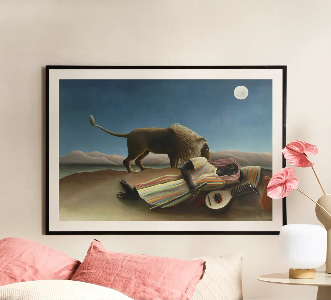 La zingara addormentata di Henri Rousseau (1897) poster con telaio in plastica da Chérie Prints