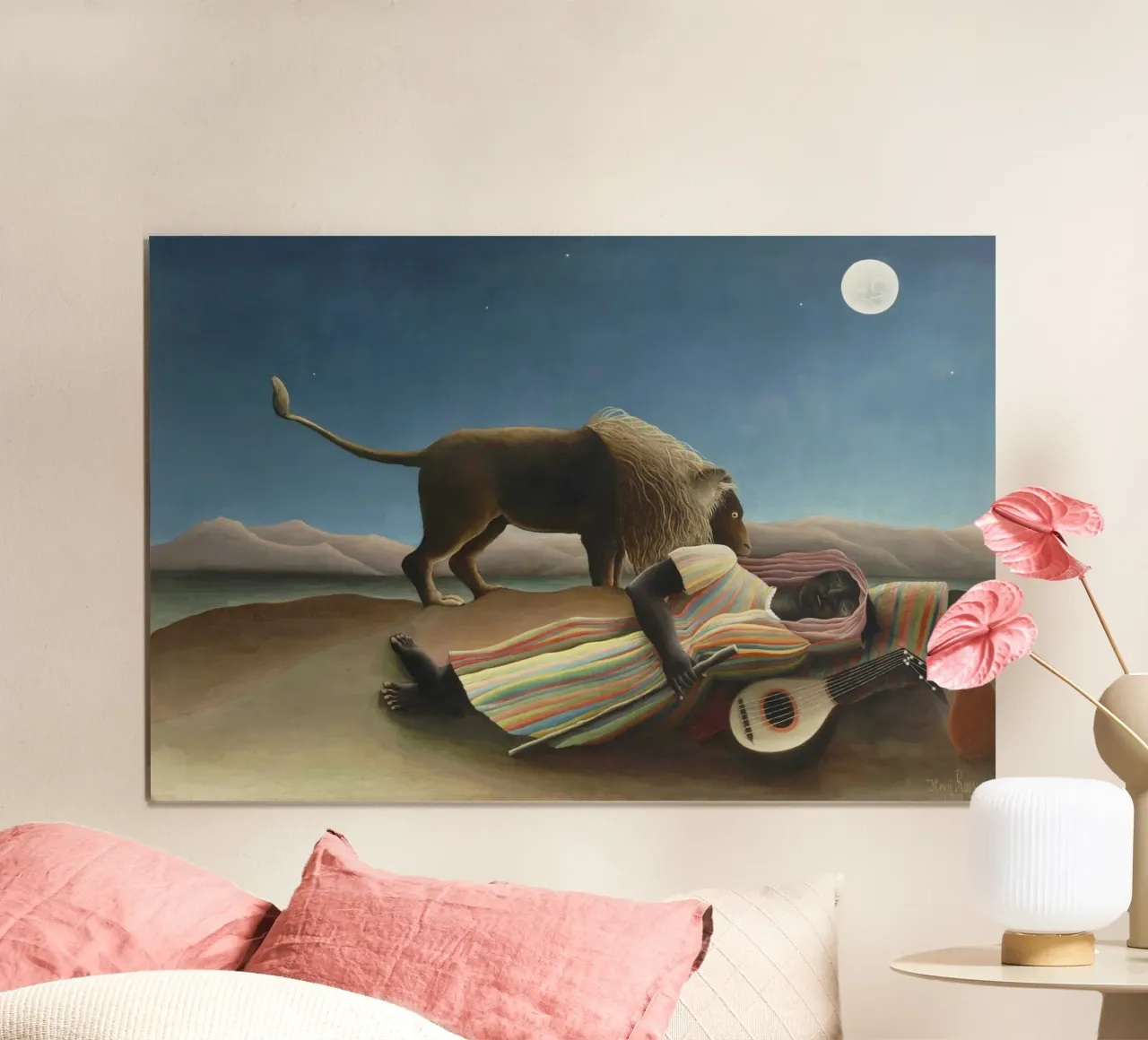 La zingara addormentata di Henri Rousseau (1897) poster con telaio in plastica da Chérie Prints