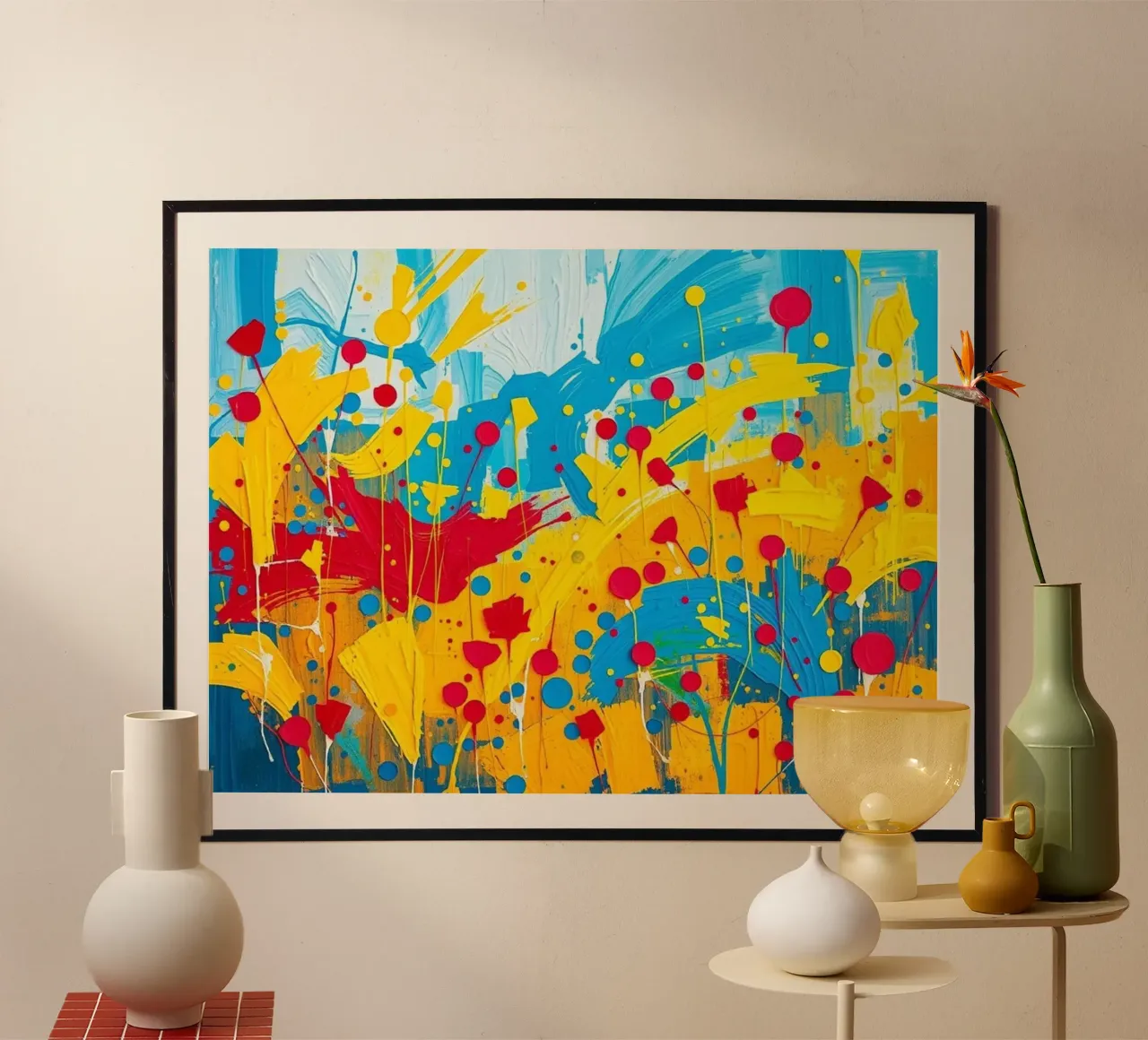 Sunburst Symphony: Una celebrazione strutturata dei campi d'oro a poster con telaio in plastica da Artistic-shop