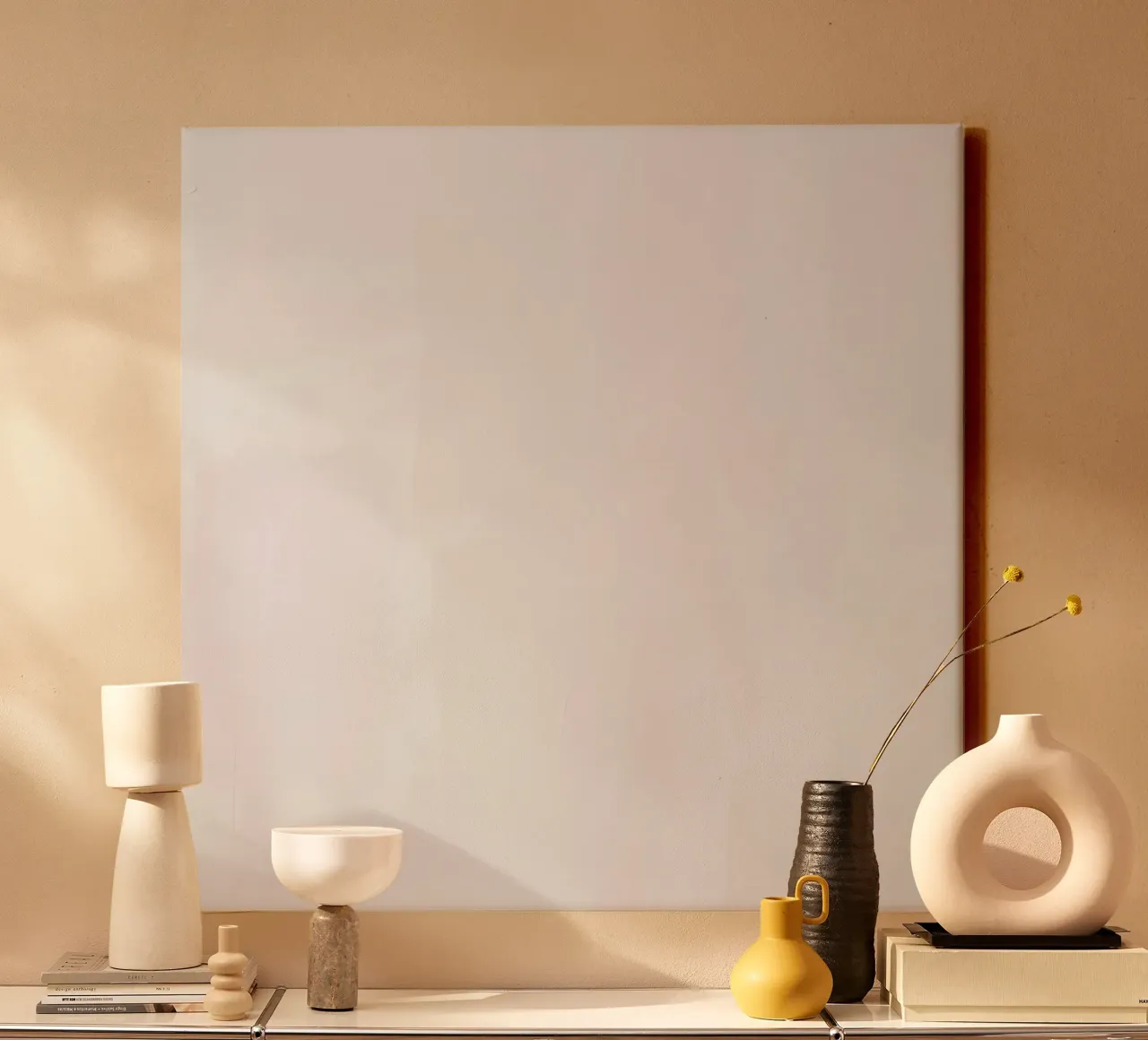 White Surface with Tonal Variations canvas with Floater frame by DesignDoodle