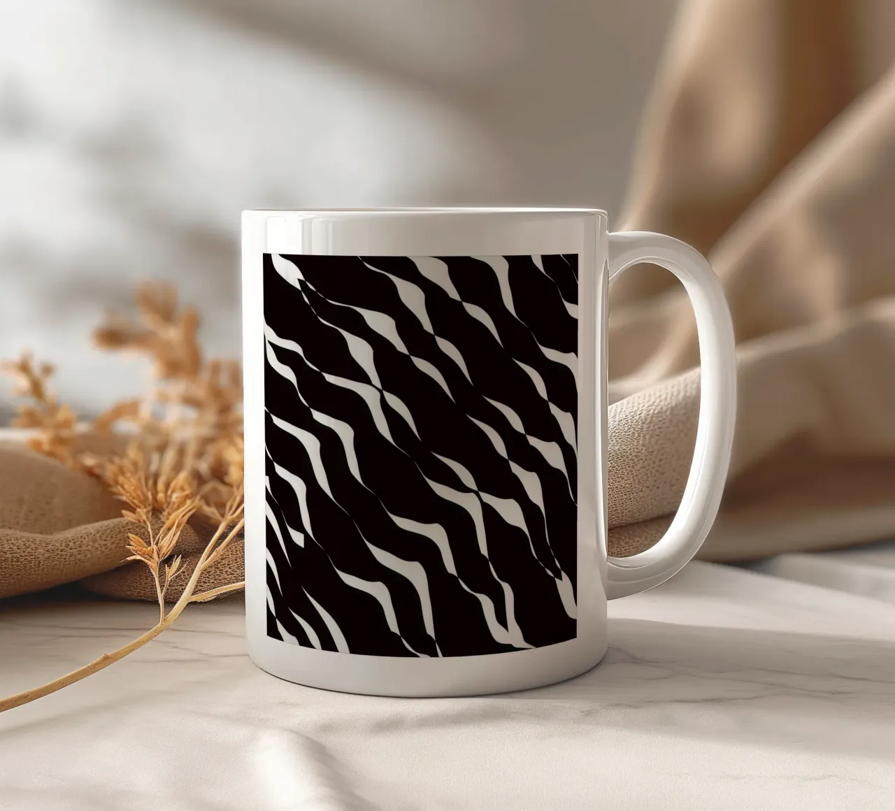 Waves pattern 06 ceramic mug by Little Dean