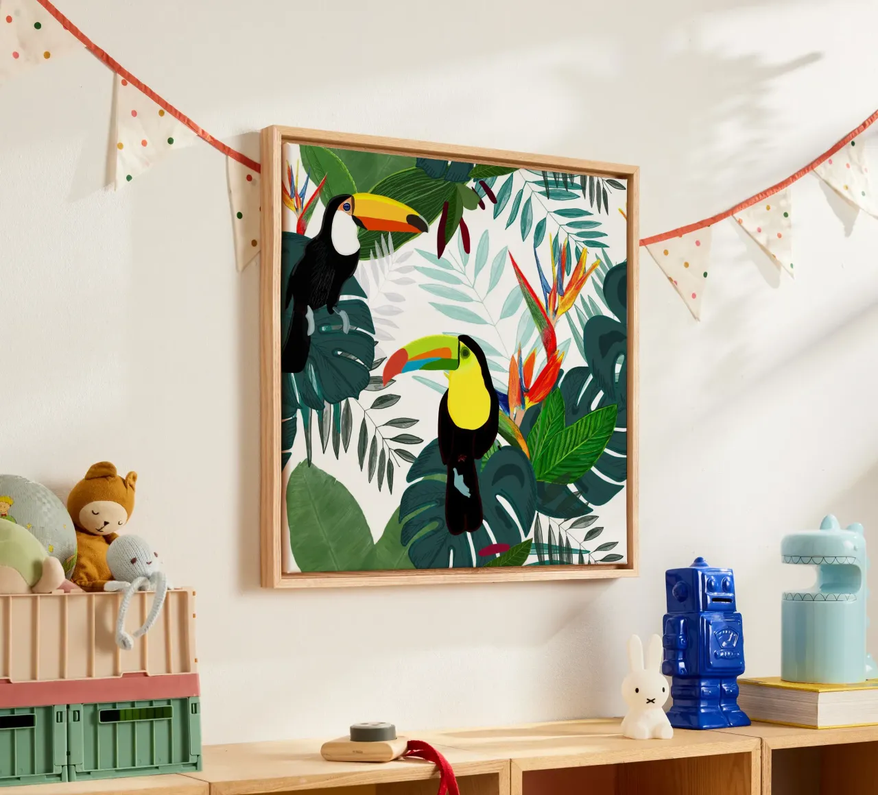 Toucan Bird Of Paradise canvas with Floater frame by gulsengunel