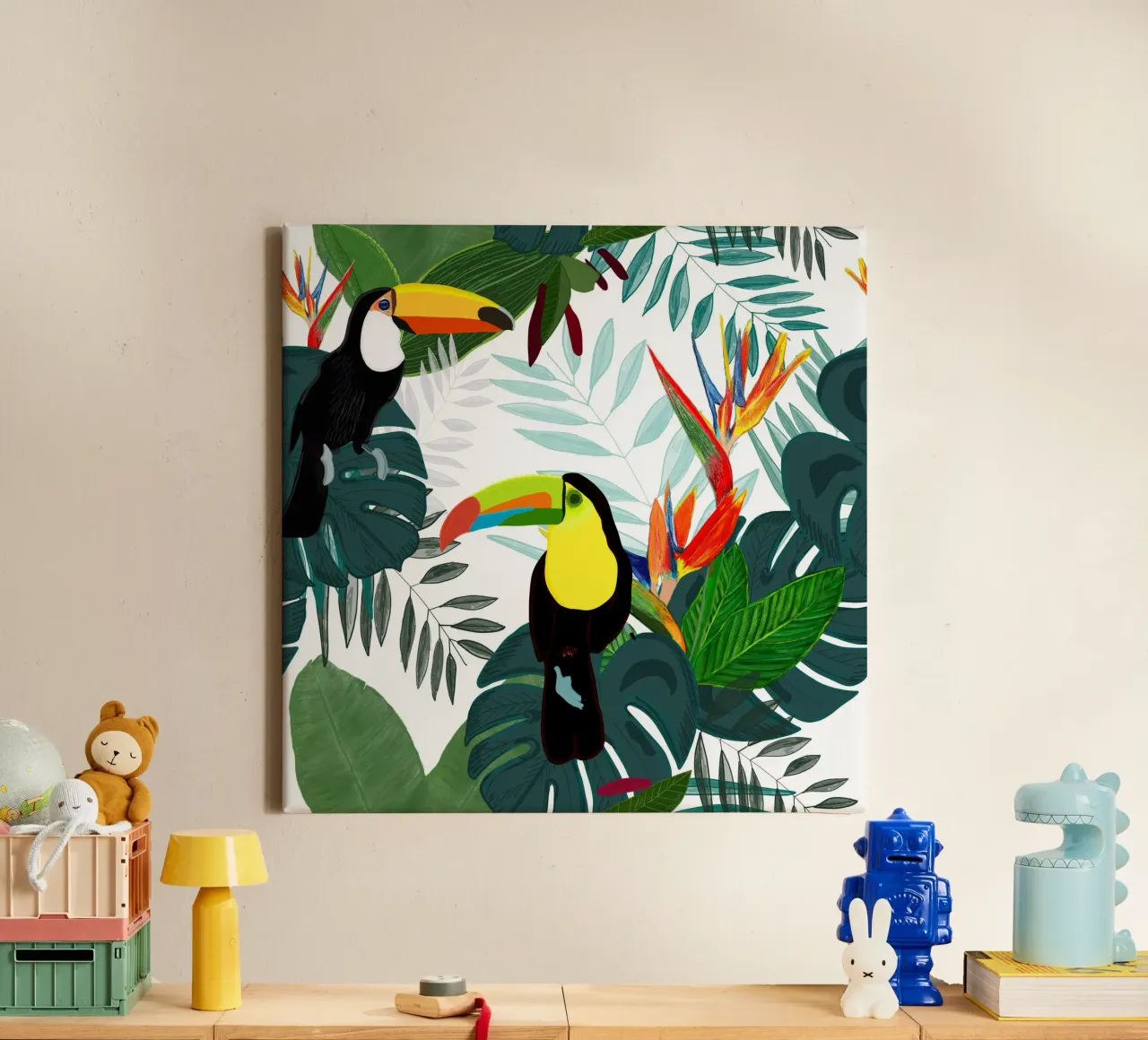 Toucan Bird Of Paradise canvas with Floater frame by gulsengunel