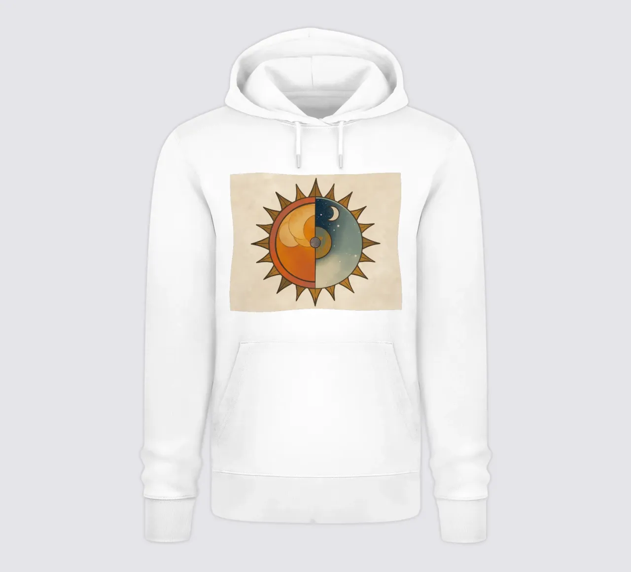 Sole stilizzato con metà giorno e metà notte Design circolare felpa con cappuccio da DesignDoodle