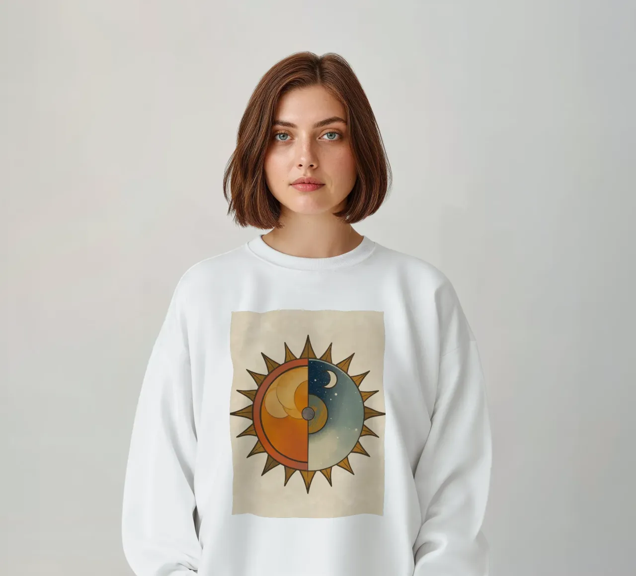Sole stilizzato con metà giorno e metà notte Design circolare felpa da DesignDoodle