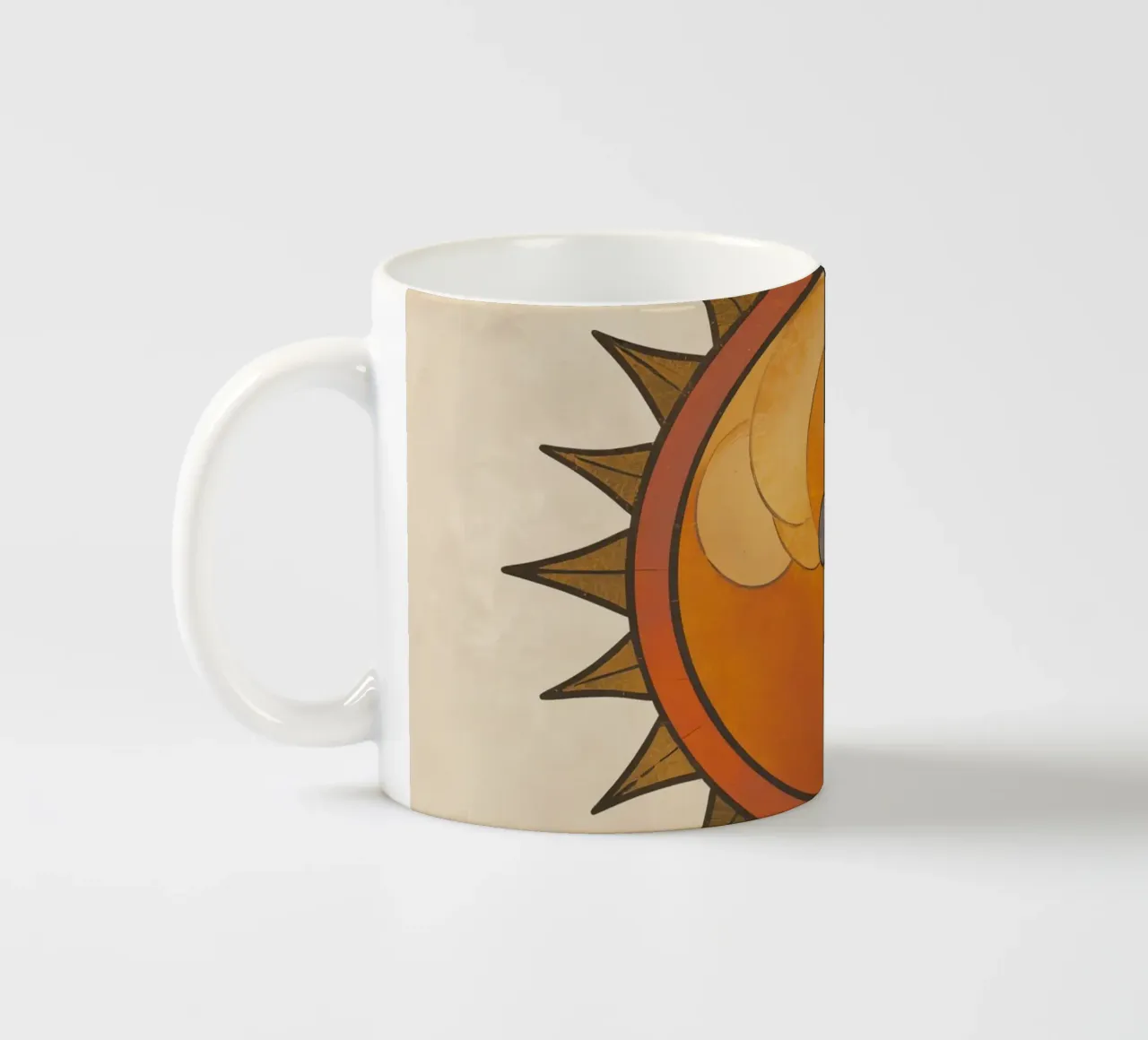 Sole stilizzato con metà giorno e metà notte Design circolare tazza in ceramica da DesignDoodle