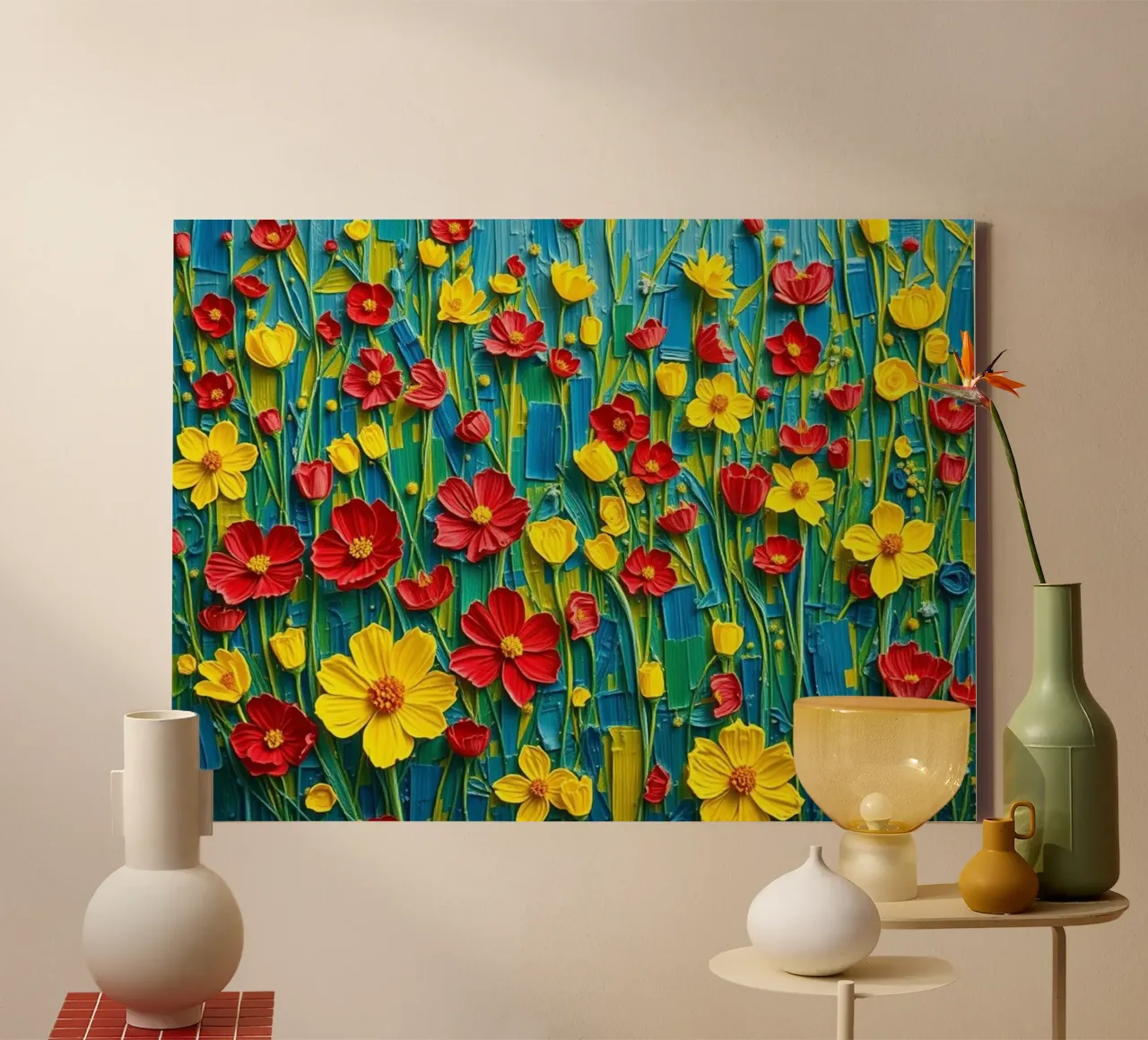 Levendige weide-serenade: Een gestructureerde symfonie canvas met Baklijst van Artistic-shop