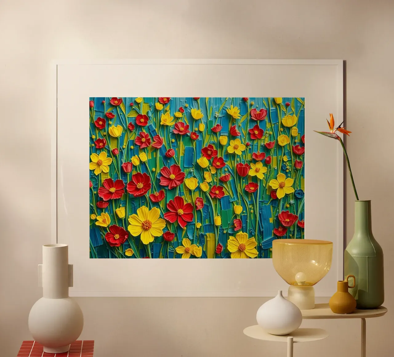 Levendige weide-serenade: Een gestructureerde symfonie poster van Artistic-shop