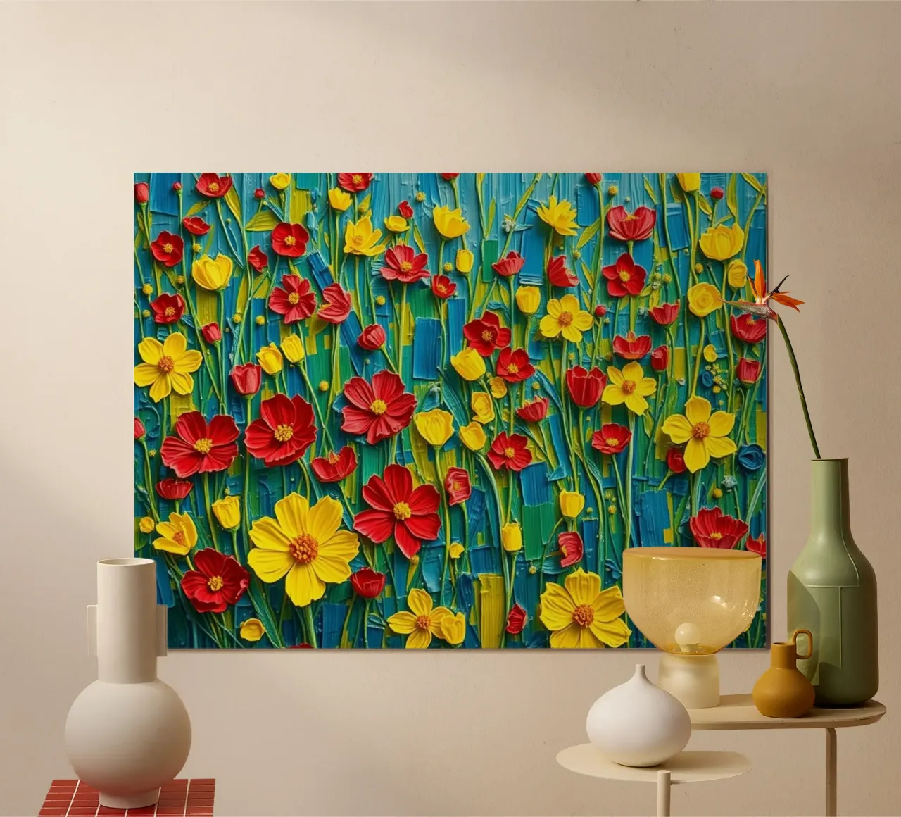 Levendige weide-serenade: Een gestructureerde symfonie poster van Artistic-shop