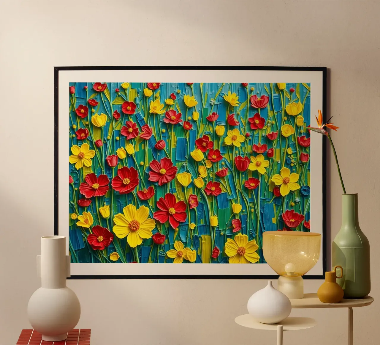 Levendige weide-serenade: Een gestructureerde symfonie poster van Artistic-shop