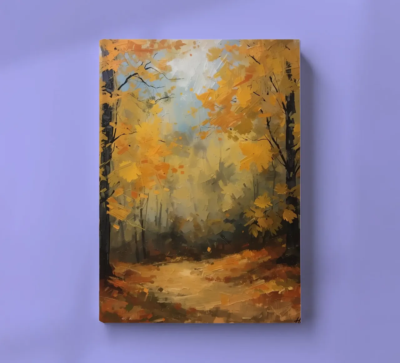 Painting of Autumn Forest with Yellow Trees and Path notebook by DesignDoodle