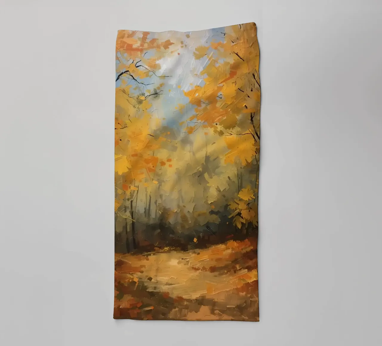 Painting of Autumn Forest with Yellow Trees and Path towel by DesignDoodle