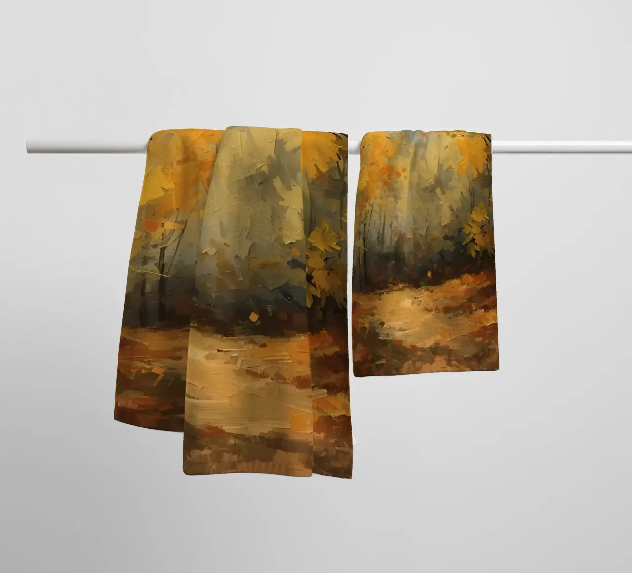 Painting of Autumn Forest with Yellow Trees and Path towel by DesignDoodle