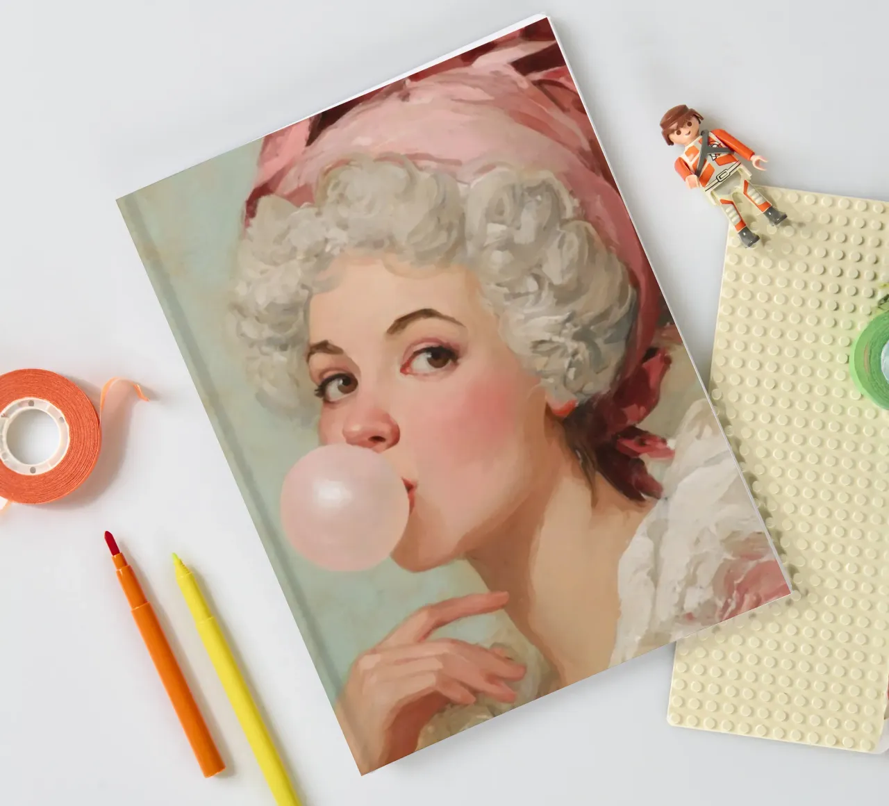 Madame Pompadour Blowing Bubblegum in Rococo Style notebook by Modern Muse