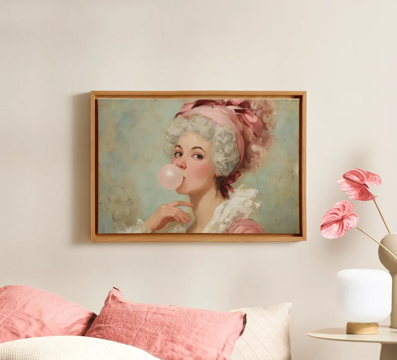 Madame Pompadour soffia la gomma da masticare in stile rococò tela con Cornice a cassetta da Modern Muse