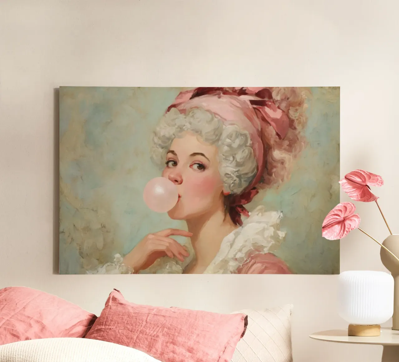 Madame Pompadour soffia la gomma da masticare in stile rococò tela con Cornice a cassetta da Modern Muse