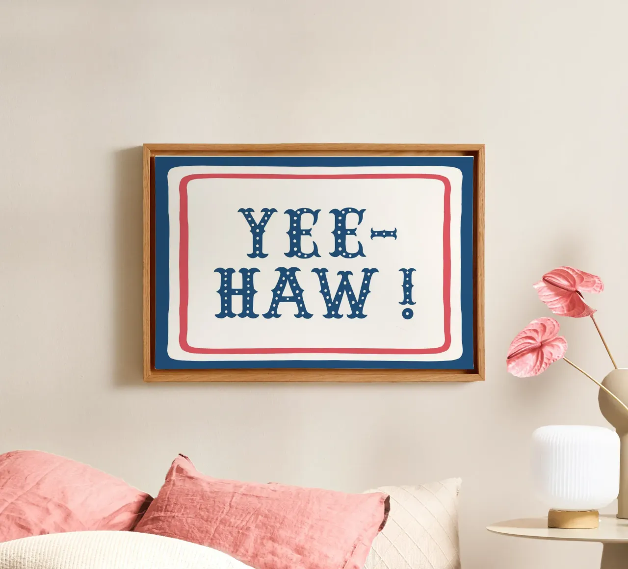 YEE-HAW! – Western Typography Print in red white blue tela con Cornice a cassetta da Vivdesign
