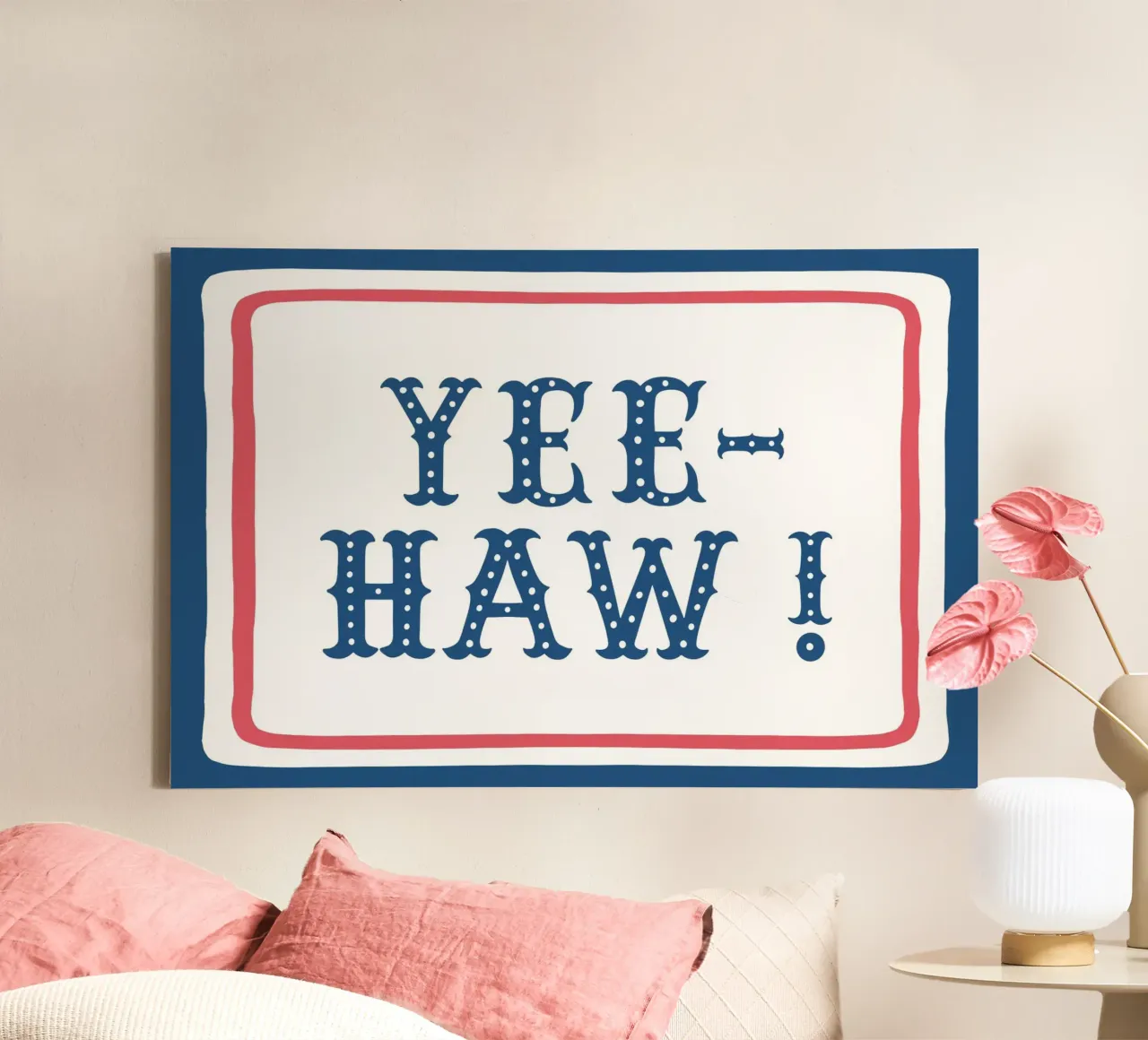 YEE-HAW! – Western Typography Print in red white blue tela con Cornice a cassetta da Vivdesign