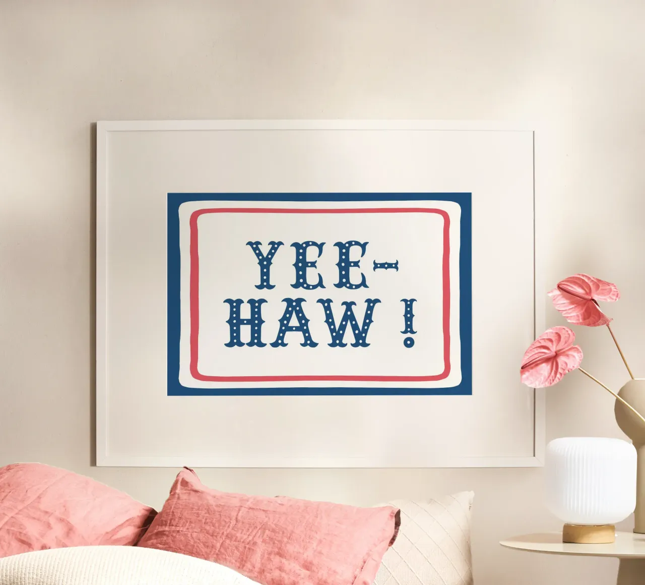 YEE-HAW! – Western Typography Print in red white blue poster con telaio in plastica da Vivdesign