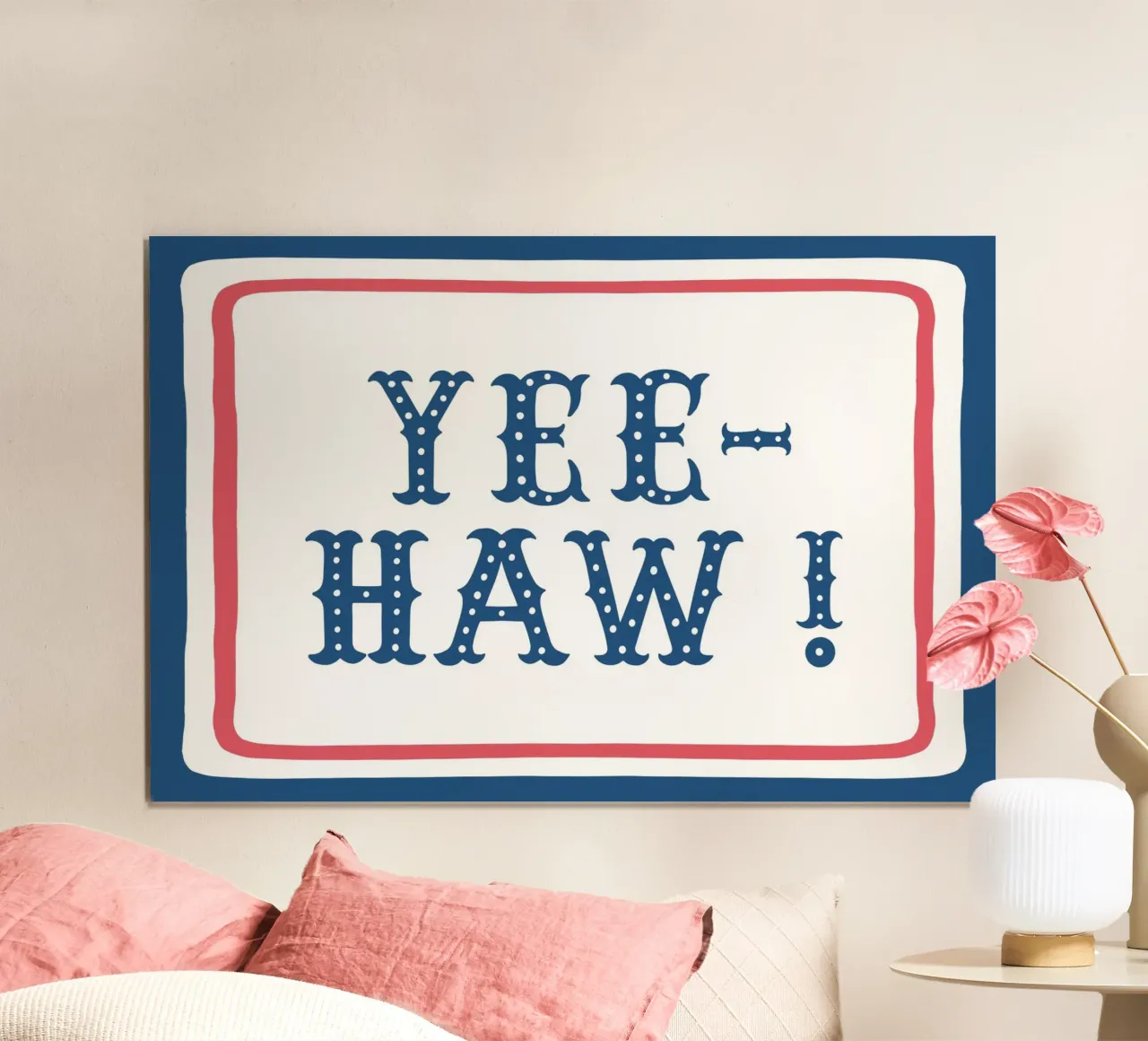 YEE-HAW! – Western Typography Print in red white blue poster con telaio in plastica da Vivdesign