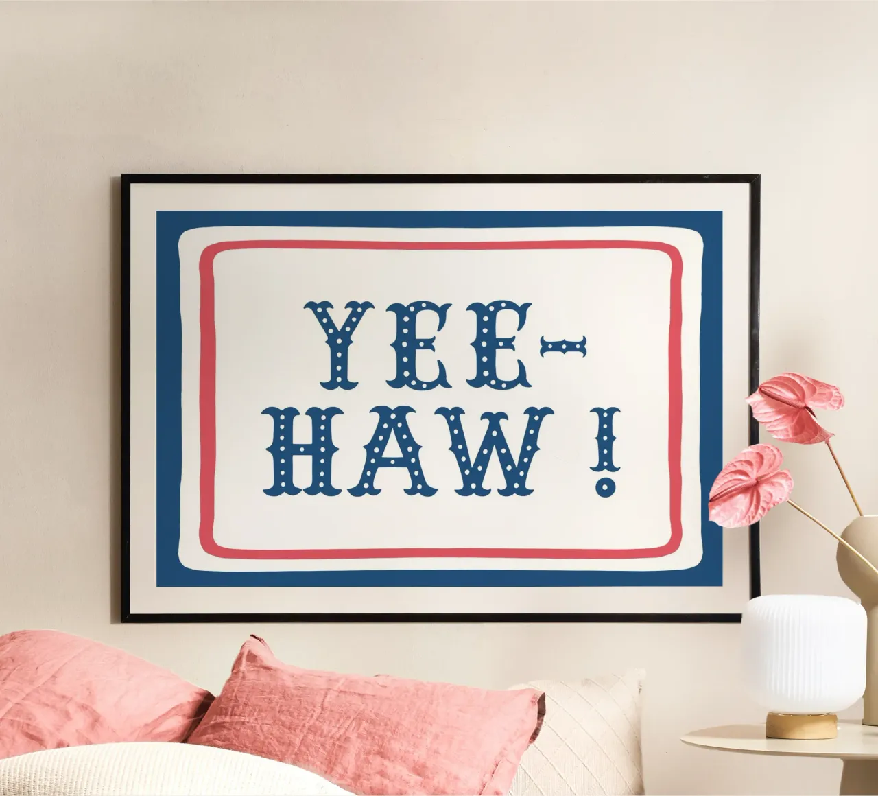 YEE-HAW! – Western Typography Print in red white blue poster con telaio in plastica da Vivdesign