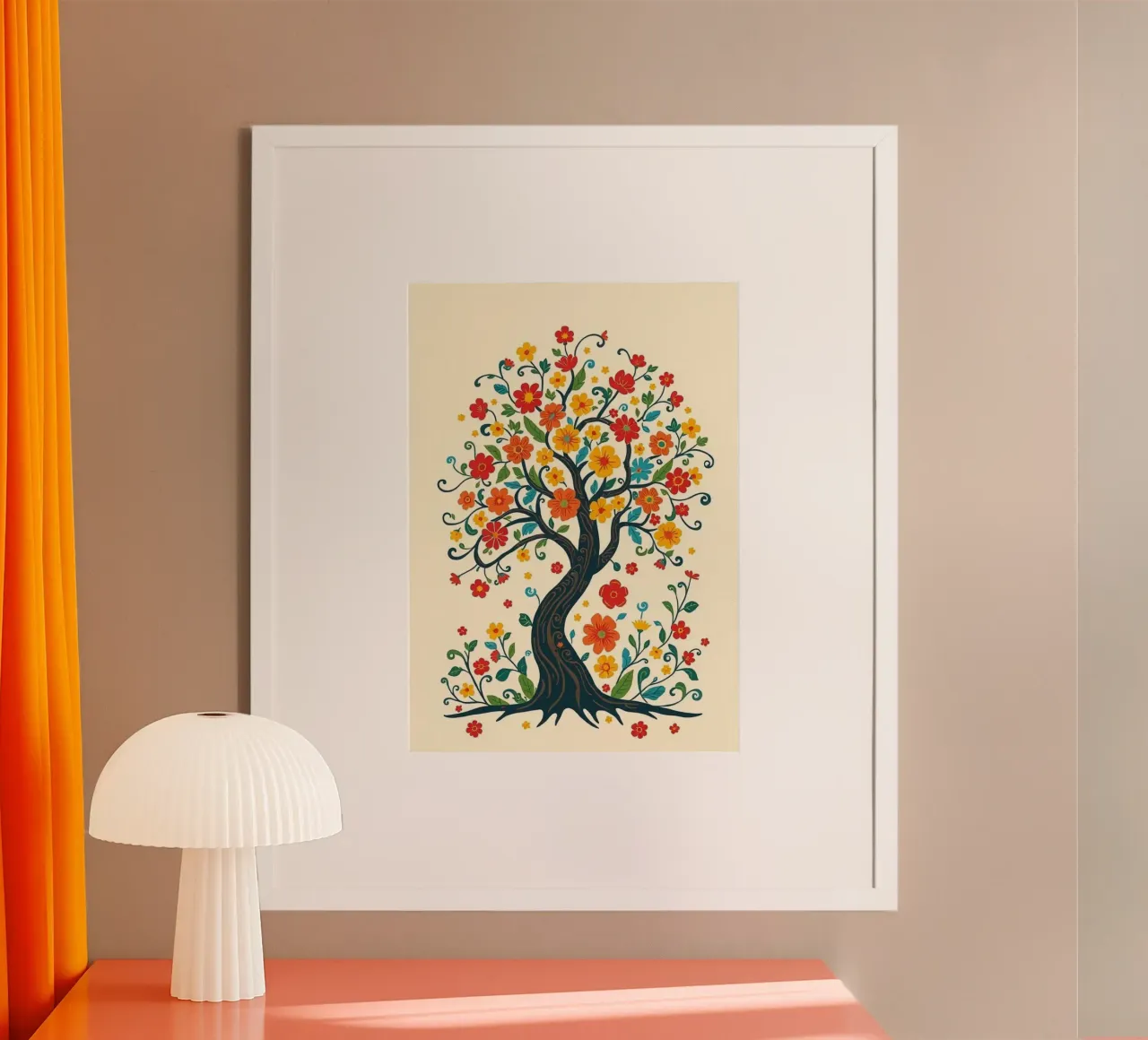 Stravagante albero della vita con fiori di arte popolare e fiori di cigno. poster con telaio in plastica da Artistic-shop