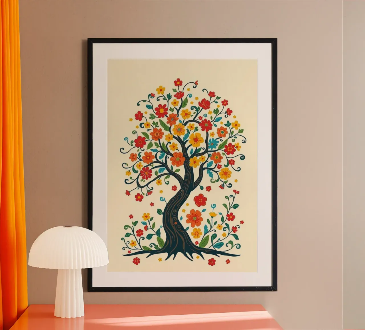 Stravagante albero della vita con fiori di arte popolare e fiori di cigno. poster con telaio in plastica da Artistic-shop