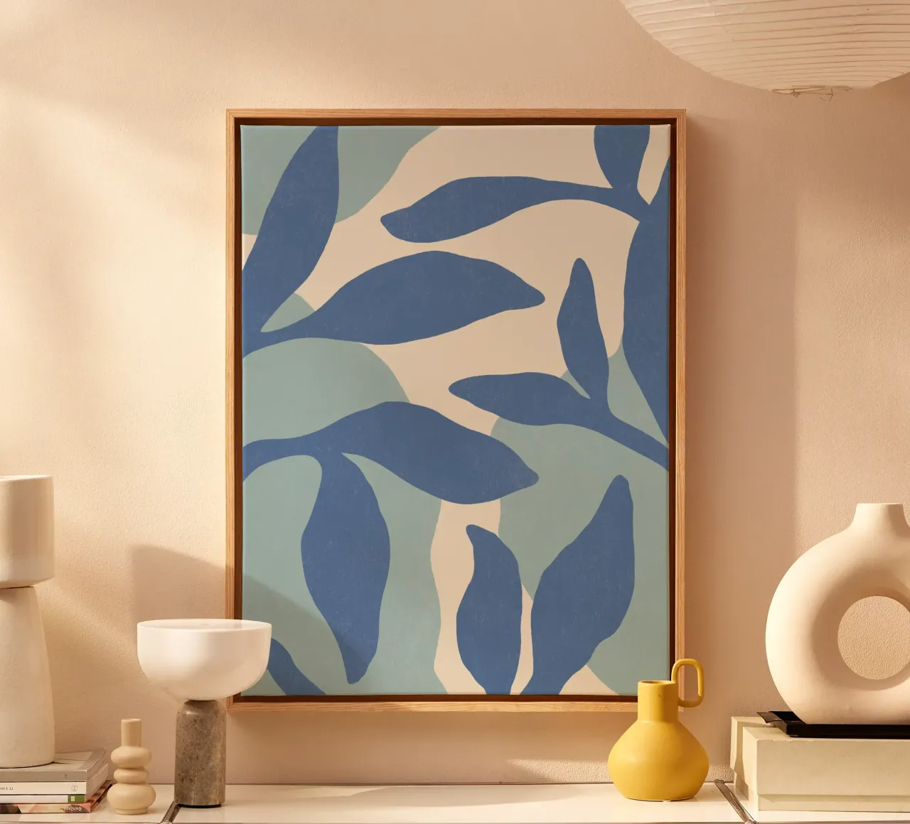 Astratto botanico - Blu tela con Cornice a cassetta da MoonlightPrint
